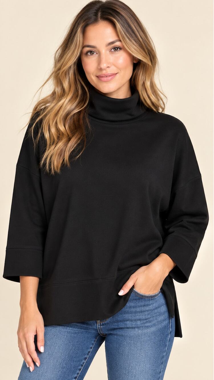 GAP 24/7 Black Oversized Split Hem Turtleneck Sweater L NWOT